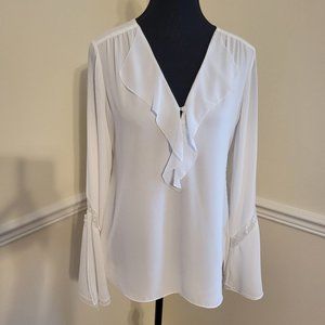 White House Black Market Ruffle White Blouse, Size 6 US